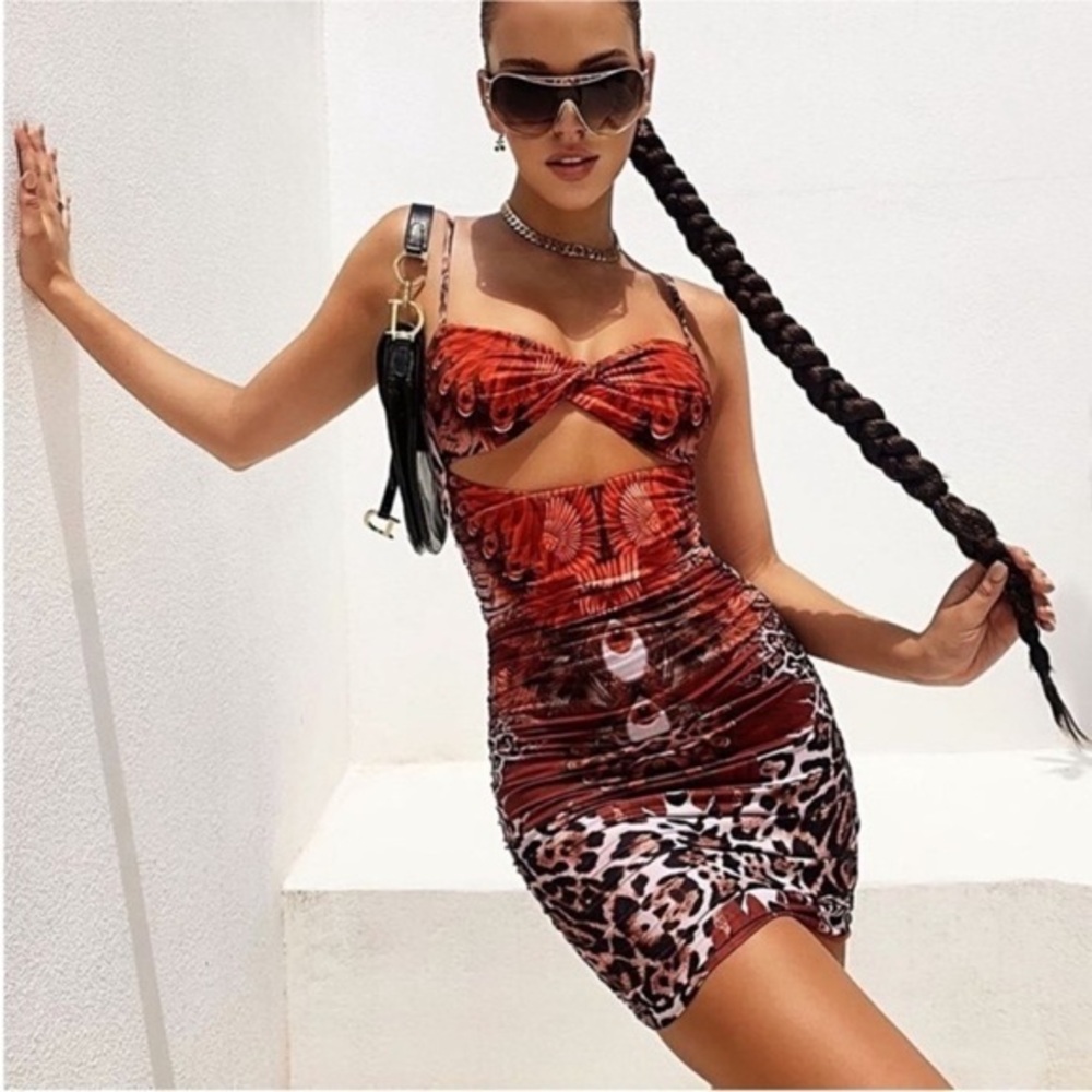 Tiger Mist Red and Brown Mini Dress